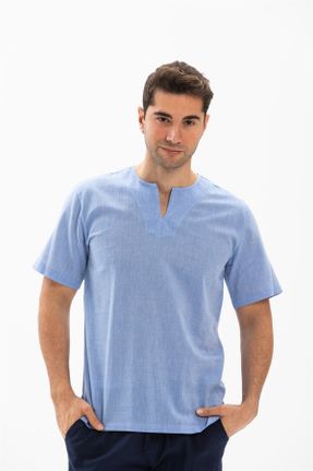 تی شرت آبی مردانه سایز بزرگ پنبه (نخی) تکی کد 92906847