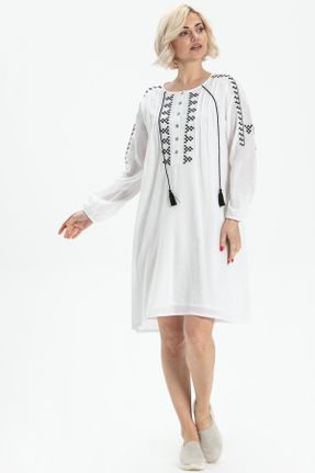 لباس سفید زنانه بافتنی رگولار آستین-بلند بیسیک کد 247067043