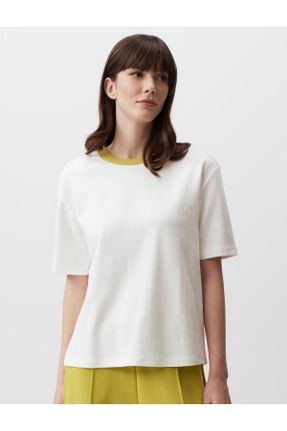 تی شرت سفید زنانه رگولار یقه گرد تکی کد 793993658