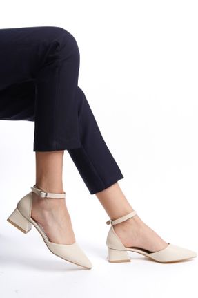 کفش پاشنه بلند کلاسیک بژ زنانه چرم مصنوعی پاشنه ضخیم پاشنه کوتاه ( 4 - 1 cm ) کد 793419583