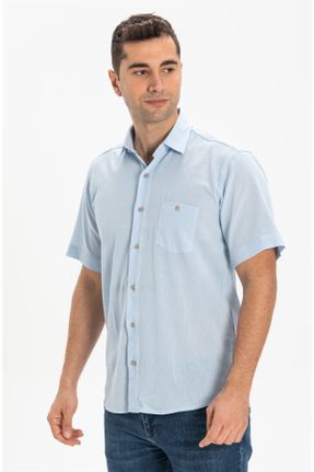 پیراهن آبی مردانه سایز بزرگ پنبه (نخی) کد 92907173