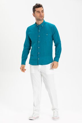 پیراهن آبی مردانه اسلیم فیت یقه پیراهنی کد 92970157