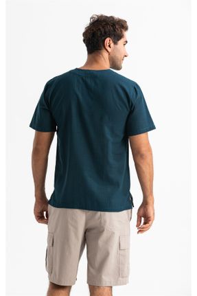 تی شرت آبی مردانه سایز بزرگ یقه گرد پنبه (نخی) تکی کد 376200629