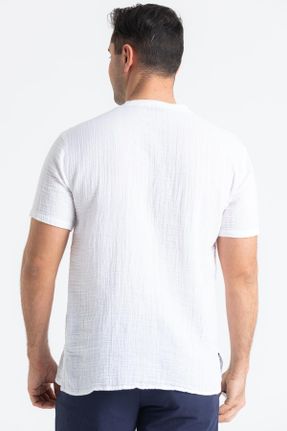 تی شرت سفید مردانه پنبه (نخی) رگولار یقه هفت بیسیک کد 681986301