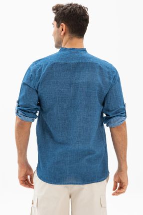 تی شرت آبی مردانه رگولار یقه قاضی پنبه (نخی) تکی بیسیک کد 92975336