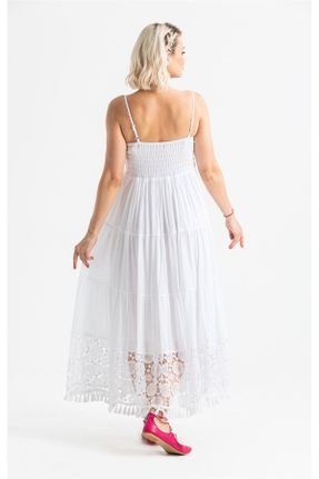 لباس سفید زنانه بافتنی پنبه - پلی استر رگولار بند دار بیسیک کد 92950602