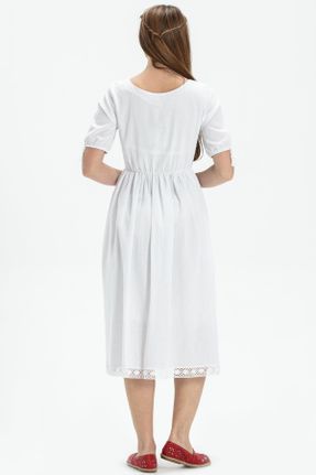 لباس سفید زنانه بافتنی طرح گلدار رگولار آستین-کوتاه بیسیک کد 249678654