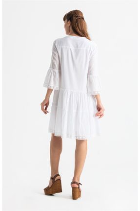 لباس سفید زنانه بافتنی پنبه - پلی استر رگولار آستین-کوتاه بیسیک کد 93049150