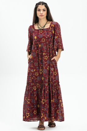 لباس زرشکی زنانه بافتنی پنبه - پلی استر رگولار آستین-کوتاه بیسیک کد 246769415