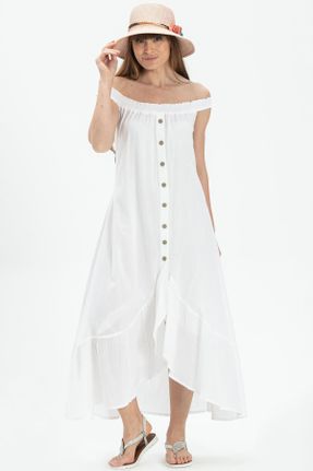 لباس سفید زنانه بافتنی رگولار شانه باز بیسیک کد 246762345