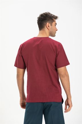 تی شرت زرشکی مردانه سایز بزرگ یقه گرد پنبه (نخی) تکی کد 314387223
