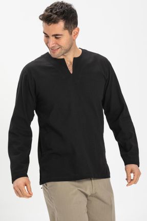 تی شرت مشکی مردانه سایز بزرگ پنبه (نخی) تکی کد 182734554