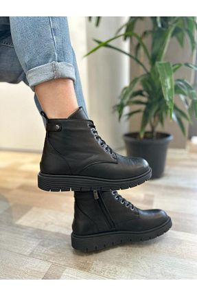 بوت / نیم بوت مشکی زنانه چرم خالص Hermones - کد 794225540