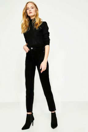 شلوار جین مشکی زنانه پاچه ساده سوپر فاق بلند جین بلند کد 794277805