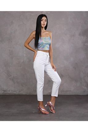 شلوار جین سفید زنانه پاچه ساده سوپر فاق بلند جین بلند کد 794280819