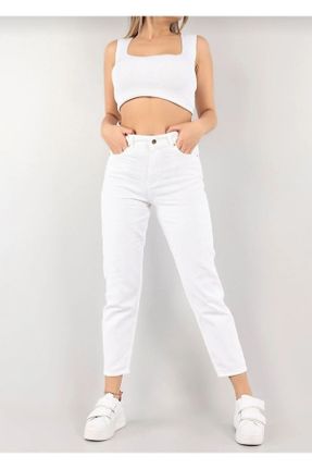 شلوار جین سفید زنانه پاچه ساده سوپر فاق بلند جین بلند کد 794280454