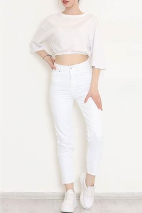 شلوار جین سفید زنانه پاچه ساده سوپر فاق بلند جین بلند کد 794280583