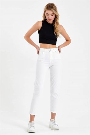 شلوار جین سفید زنانه پاچه ساده سوپر فاق بلند جین بلند کد 794280550
