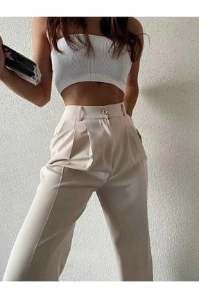 شلوار جین بژ زنانه پاچه پهن byhaziran butik - کد 794552600