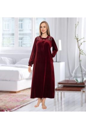 لباس زرشکی زنانه بافت مخملی رگولار آستین-بلند کد 103748165