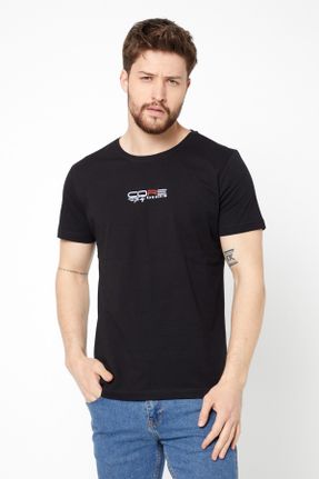 تی شرت مشکی مردانه رگولار یقه گرد پنبه (نخی) تکی بیسیک کد 100131930