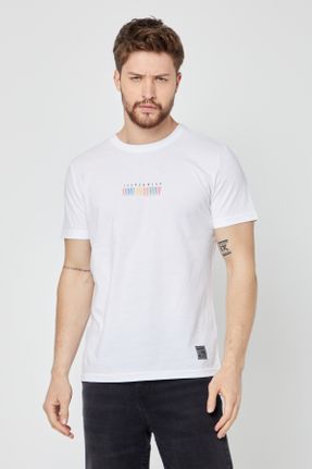 تی شرت سفید مردانه رگولار یقه گرد پنبه (نخی) تکی کد 99560439