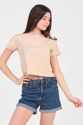 تیشرت بژ زنانه کروپ فیت As Collection - کد 104559736