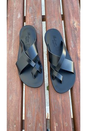 دمپائی مشکی مردانه چرم خالص DaphneSandals - کد 104802264