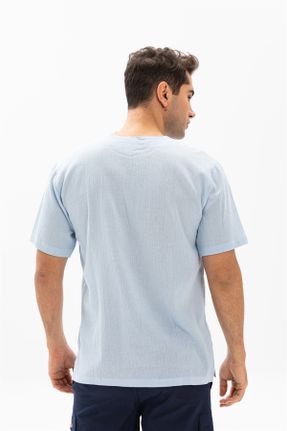 تی شرت آبی مردانه یقه گرد پنبه (نخی) سایز بزرگ تکی بیسیک کد 92973497