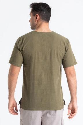 تی شرت خاکی مردانه سایز بزرگ یقه گرد پنبه (نخی) تکی بیسیک کد 92991133