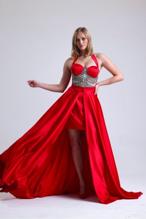 لباس قرمز زنانه بافتنی ساتن کد 794100195