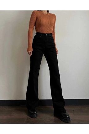 شلوار جین مشکی زنانه پاچه گشاد سوپر فاق بلند جین بلند کد 794280426