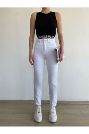 شلوار جین سفید زنانه پاچه ساده سوپر فاق بلند جین بلند کد 794280801