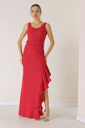 لباس مجلسی قرمز زنانه پلی استر آستین استاندارد رگولار یقه مربع آستر دار کد 794519200