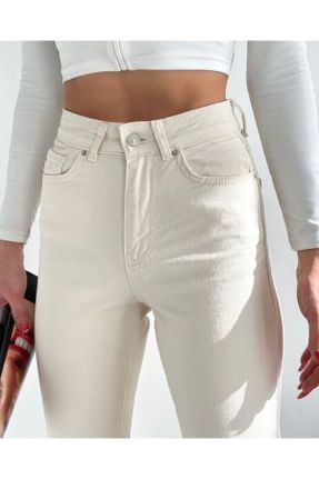 شلوار جین بژ زنانه پاچه ساده سوپر فاق بلند جین بلند کد 794280725
