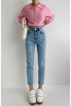 شلوار جین آبی زنانه پاچه ساده سوپر فاق بلند جین بلند کد 794277752