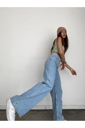 شلوار جین آبی زنانه پاچه گشاد سوپر فاق بلند جین بلند کد 794277662