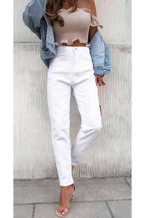 شلوار جین سفید زنانه پاچه ساده سوپر فاق بلند جین بلند کد 794280806