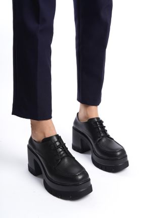 کفش لوفر مشکی زنانه چرم مصنوعی پاشنه متوسط ( 5 - 9 cm ) کد 793048149
