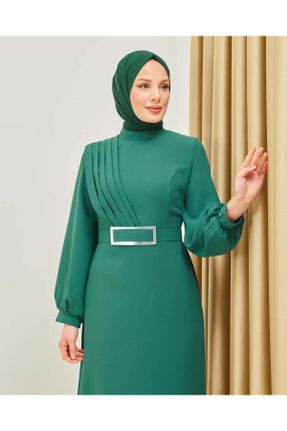 لباس مجلسی سبز زنانه یقه ایستاده کرپ آستین استاندارد رگولار کد 449570093