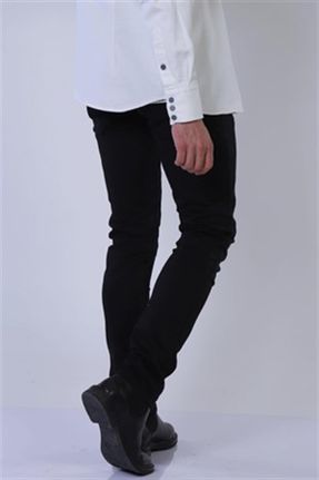 شلوار جین مشکی مردانه پاچه تنگ جین ساده بلند کد 794360665
