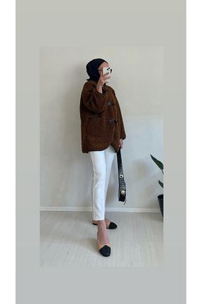 پالتو پشمی حجاب قهوه ای زنانه رگولار ATÖLYE HEGA - کد 794593686