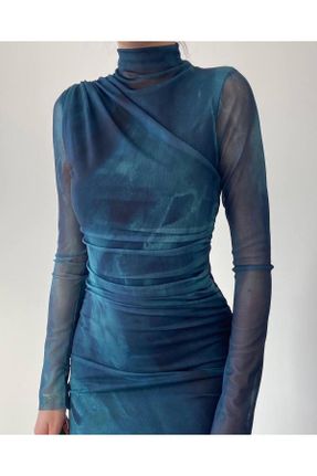 لباس آبی زنانه بافتنی شیفون رگولار آستین-بلند کد 791788493