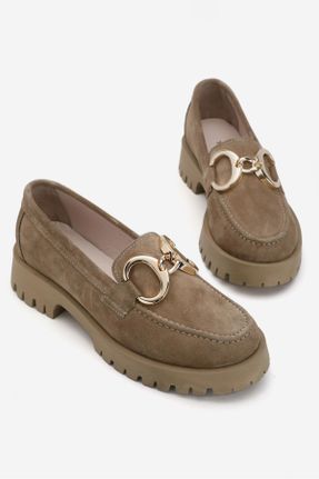 کفش لوفر قهوه ای زنانه چرم طبیعی پاشنه کوتاه ( 4 - 1 cm ) کد 794811897