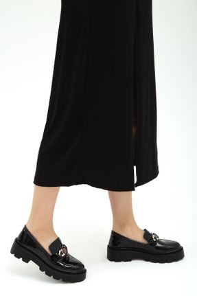 کفش لوفر مشکی زنانه چرم طبیعی پاشنه متوسط ( 5 - 9 cm ) کد 443677524