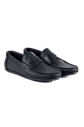 کفش لوفر مشکی مردانه چرم طبیعی پاشنه کوتاه ( 4 - 1 cm ) کد 741816055