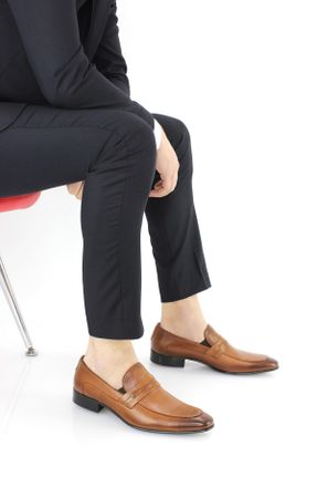 کفش کلاسیک قهوه ای مردانه چرم طبیعی پاشنه کوتاه ( 4 - 1 cm ) پاشنه ساده کد 795001735