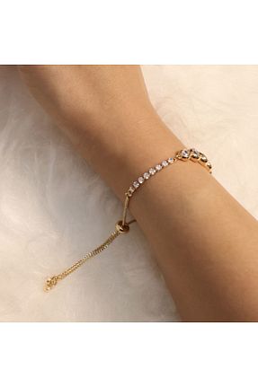دستبند استیل (فولاد) طلائی زنانه رودیوم leargia - کد 795018618