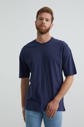 تی شرت سرمه ای مردانه یقه گرد اورسایز تکی طراحی کد 795104926