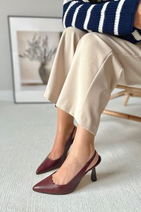 کفش مجلسی زرشکی زنانه پاشنه نازک چرم مصنوعی پاشنه متوسط ( 5 - 9 cm ) کد 794683389